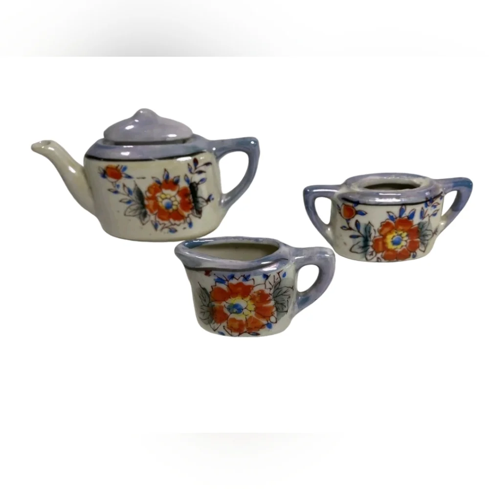 Vintage Japanese Tea Pot 4 pc Set Mini Lusterware Hand-painted